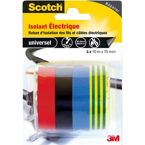 Ruban Adhã©sif Electrique 15mmx10m 4 Rouleaux Couleur Assorti - Gpi 3m Bricolage Et Batiment