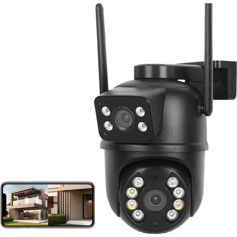 Caméra PTZ WiFi 2MP avec Double Objectif et Double écran, détection Humaine par IA, caméra IP de sécurité extérieure sans Fil(NO Card) (1/5)