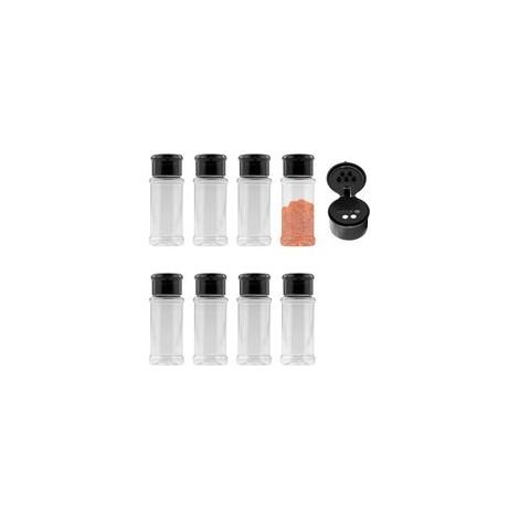 8 Pièces Petite Pots à épices en Plastique, 100 ml Conteneurs de Pots à Epice avec Couvercle et 5 Trous, Réutilisable Rondes Bocal à épices, pour épices, Sel, Poivre, Poudre, Herbes et Poudres (1/5)