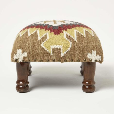 HOMESCAPES Repose-pieds carré en laine Kilim Jaipur