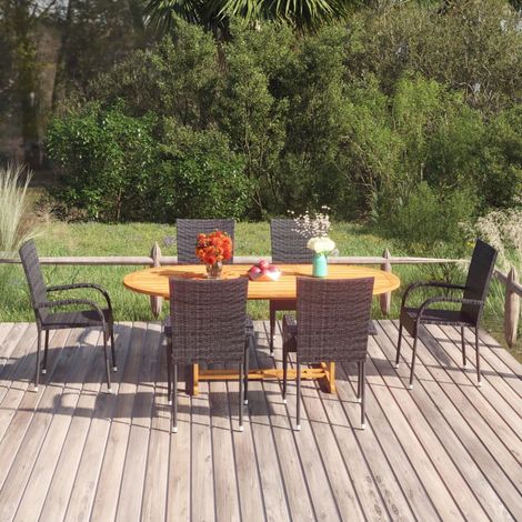 Ensemble repas de jardin 7 pcs Contemporain, Ensemble de salle à manger de jardin Résine tressée Noir OIB7582E (1/5)