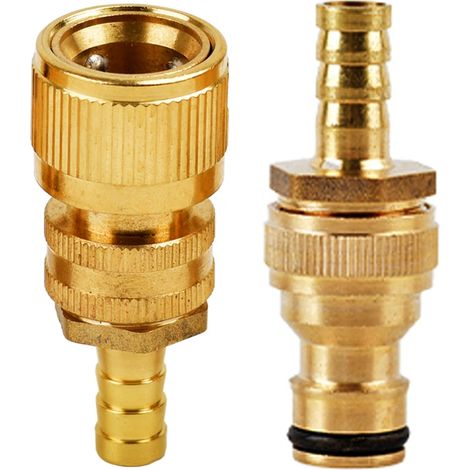 Adaptateur de tuyau d'arrosage en laiton (E) - Raccord rapide mâle et femelle (1/4)