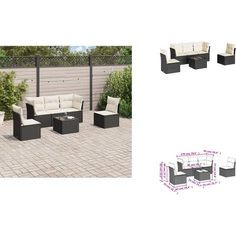 6-tlg. Garten-Sofagarnitur mit Kissen Schwarz Poly Rattan - Gartenmöbel - Esstischgarnitur - Rattan Möbel - Outdoor Sofa - Balkonmöbel (1/3)
