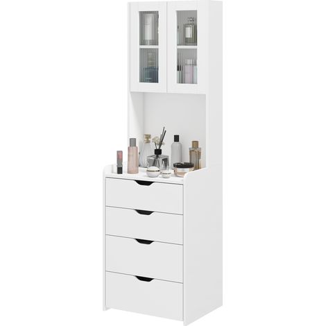 HOMCOM Toeletta con Sgabello e Specchio con Luce LED, Cassetti e Armadietto