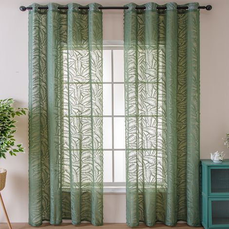 Two-Panel Semi-Blackout Curtain for Bedroom Living Room, Green Leaf Pattern, Suitable for Home Use, 140 x 200 cm