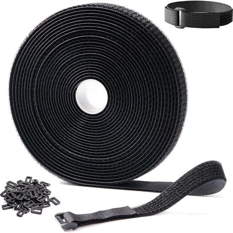 Sangle Velcro robuste de 2 cm x 10 m avec 50 boucles - Sangle réglable, coupable et réutilisable pour fixer câbles, tuyaux, etc. (1/5)