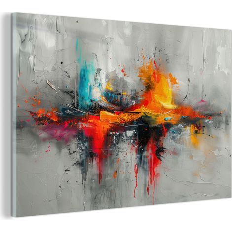TABLEAU EN PLEXIGLAS Art moderne - Orange - Gris - Abstrait Décoration Murale 120x80 (1/5)