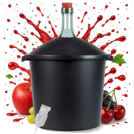 CARTUCCIA DA 25 LITRI IN UN CESTELLO DA VINO, DEMISOR, VETRO SPESSO, bottiglia di vino, TAPPO DI SUGHERO + TUBO