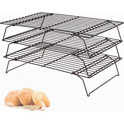 Grille de Refroidissement à 3 Niveaux, 40×25cm Ustensiles à Pâtisserie, Grilles à Gâteau, Support Gateau non collant pour les Muffins, Pizzas et Grillades, Compatibles avec Plateau Gateau (1/5)