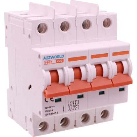 Interruttore Magnetotermico DC Senza Polarità 1000V Curva C 4P 4M 10000A IP20, Corrente Disponibili 16A 20A 25A 32A  (20A)
