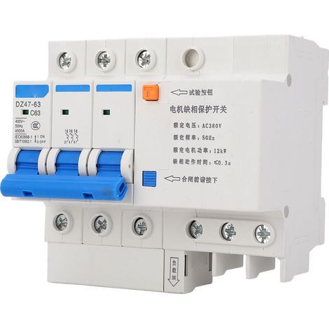 Disjoncteur de conservation de moteur triphasé DZ47S‑63 3P 63A Circuit à montage sur rail DIN 380V