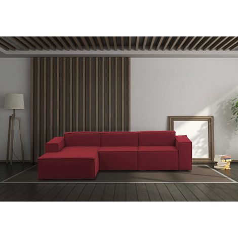 Talamo Italia Sofá fijo Jessica, Sofá modular 3 plazas península izquierda, 100% Made in Italy, Sofá moderno en tela, Cm 300x170h70, Rojo, con embalaje reforzado (1/5)