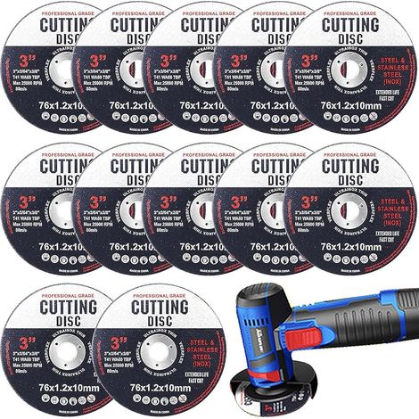 Lot de 12 disques à tronçonner 76 mm pour meuleuse d'angle pour métal et bois