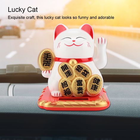 Balançoire solaire adorable porte-bonheur chat accueillant, décoration pour la maison ou la voiture (blanc) (1/5)