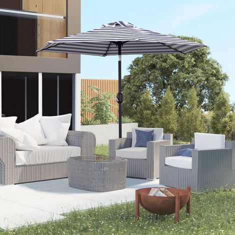 Outsunny Sonnenschirm Gartenschirm Terrassenschirm Gestell Stahl im Freien Blauer Streifen Ø230 x 216 cm