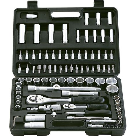 COFFRET 94 PCS CLE A CLIQUET DOUILLE MÉTRIQUE 1/4" ET 1/2" 0618