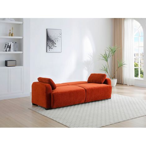 Canapé 3 places convertible clic-clac en tissu chenille terracotta LOMARIO (1/4)