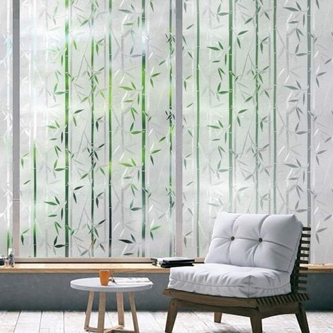 Film occultant fenêtre motif bambou – Protection 3 étoiles – Film électrostatique sans adhésif – Bloque 96% UV – 45x200cm (1/5)