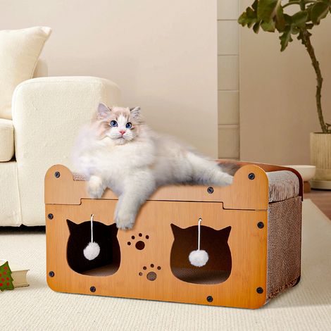 Cat Scratcher House with Hanging Plush Balls for Indoor