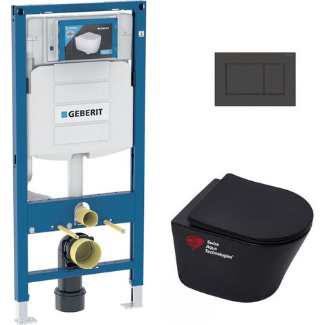 WC-Paket Geberit UP320 Wandhalterung + WC SAT Infinitio mattschwarz ohne Flansch + Softclose-Sitz + Schwarze Platte (1/5)