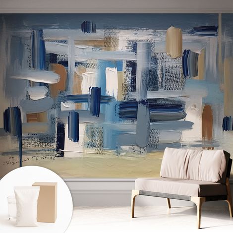 Papier peint intissé classique moderne pour salon et chambre à coucher Décoration rapide avec colle Pinceaux abstraits 312x219 cm (1/5)