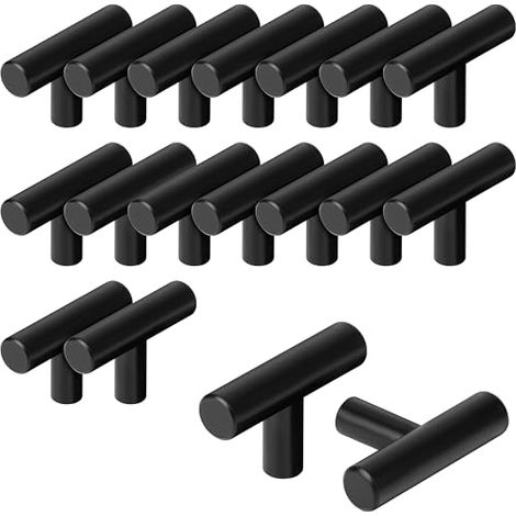Lot de 20 poignées de meubles de cuisine, poignées en forme de T - convenant aux meubles, salles de bains, chambres et armoires, noires. (1/5)