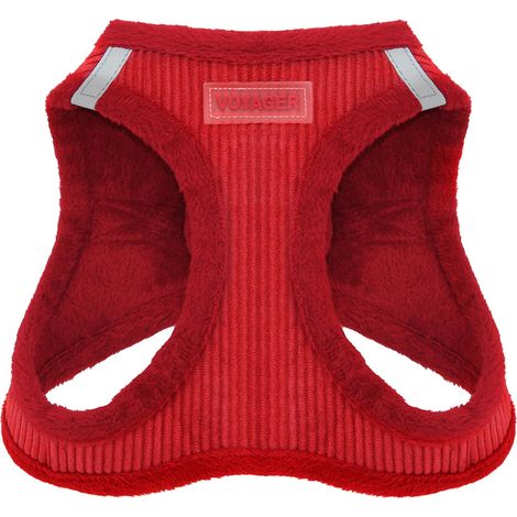 Voyager Step-In Plüsch-Hundegeschirr by Best Pet Supplies - Step-In-Westengeschirr für kleine und mittelgroße Hunde, Weicher Plüsch, Roter Kordr, size XL - Brust 52-58 cm