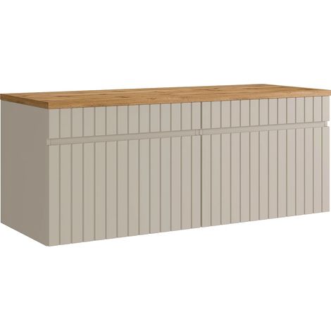 Meuble sous vasque suspendu strié beige avec planche - 120 cm - SATARA (1/4)