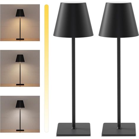 Lampe de Table Sans Fil, Batterie Lampe de Table LED Rechargeable USB, à intensité variable, 3 Températures de Couleur, étanchéité IP54 Lampes de Table d'extérieur, Noir, 2 pièces (1/5)