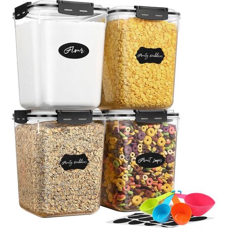 5.3L Boîte Conservation Alimentaire Lot de 4, Boîte Rangement Cuisine en Plastique avec Couvercle, Sans BPA Boîte Hermetiques Alimentaires pour Cereales, Pâtes, Farine, Aliment (1/5)