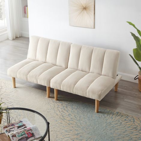 Canapé convertible 167 cm beige en velours côtelé avec dossier réglable 3 positions (1/5)