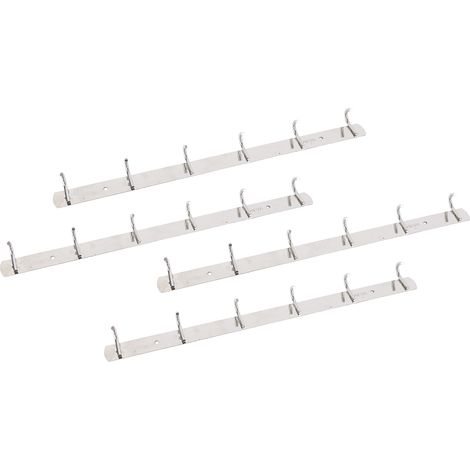 Lot de 4 patères murales en acier inoxydable, 6 crochets, porte-manteau suspendu pour entrée et buanderie (1/5)