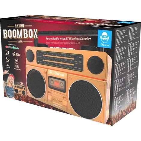 Boombox Retro Enceinte Bluetooth Portable avec Radio FM, USB, Carte TF et entrée AUX, Design Vintage Rechargeable avec poignée de Transport
