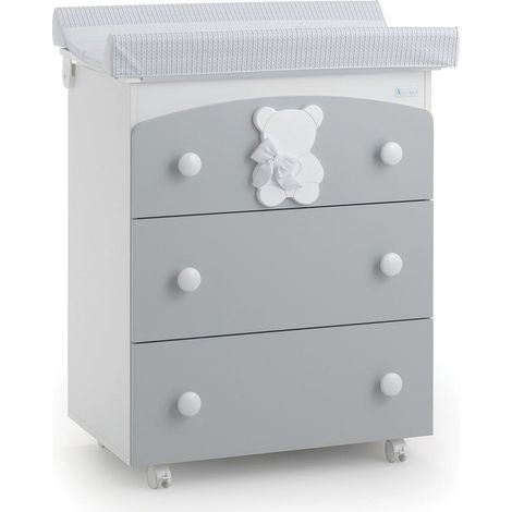 Bagnetto-fasciatoio Funky Azzurra Design  Grigio fasciatoio per neonati bambini legno cassetti ruote cambio pannolino bagnetto (1/2)