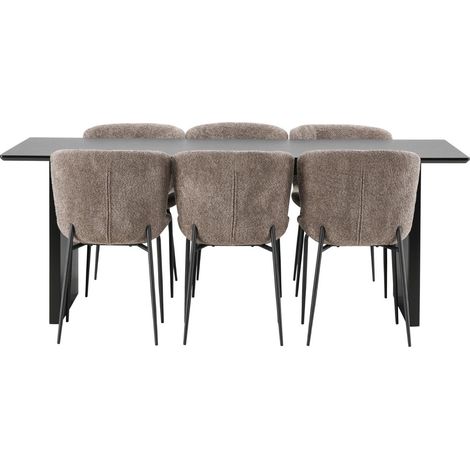 Vail Essgruppe Esstisch schwarz 6 Stühle Bouclé braun. (1/4)