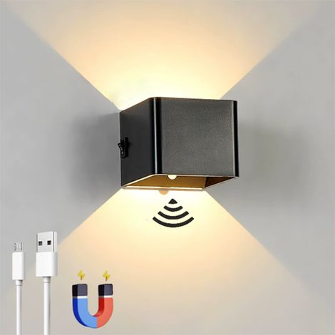 Applique murale LED rechargeable avec détecteur de mouvement, lampe murale magnétique sans fil, 2 modes d'éclairage, noire (1/5)