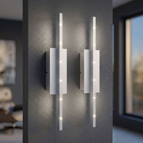 2x LED Wandleuchte silber Wandstrahler Schlafzimmerlampe Metall H 40,5 cm (1/5)