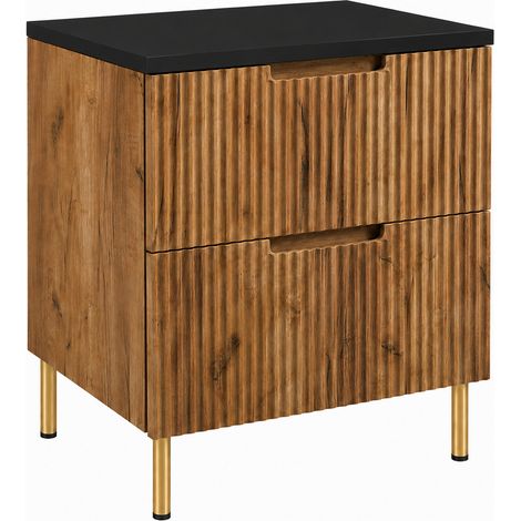 Meuble sous-vasque sur pieds 60 cm, 2 tiroirs, avec plan de travail, fermeture douce, Chêne Craft / Plan Chêne Craft, pieds dorés, 60 x 46 x 73,6 cm (1/5)