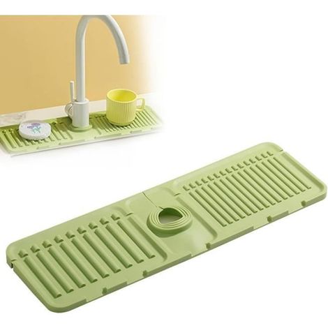 Tapis de Robinet pour évier de Cuisine,Protection Anti-éclaboussures,Tapis de Séchage en Silicone,Plateau d'évier en Pierre,Vert (1/4)