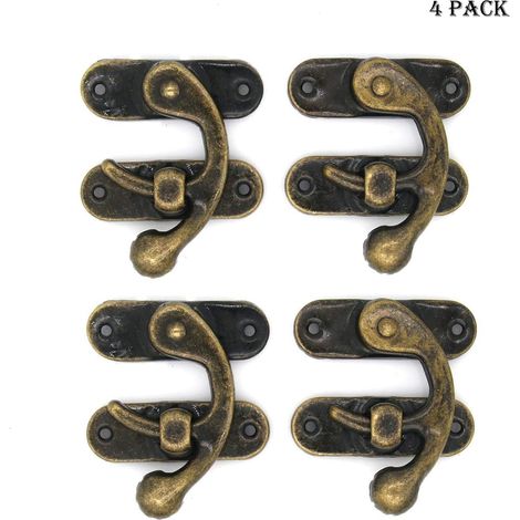 Loqueteau pour meuble　Lot de 4 crochets épais en bronze massif vieilli pour boîte à bijoux avec fermoir(boucle de loquet droite)-RAPANDA (1/3)