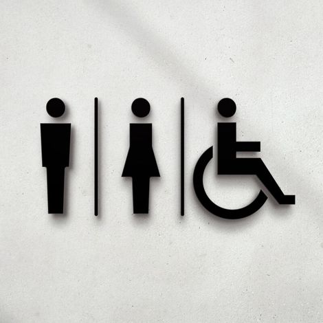 Black Relief Toilet Sign Plate (14x22.5CM) Adhesive Set Design Toilet. Toilet signs for men and women with disabilities in the bathroom - Stickers for restroom toilets