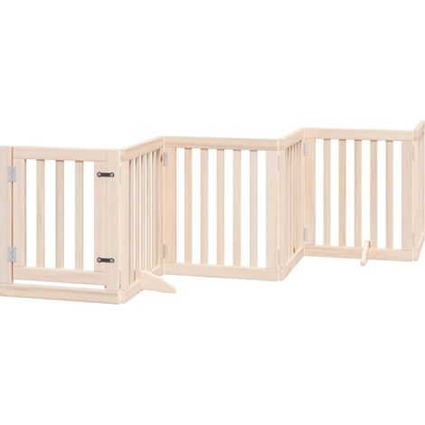 Barrière de sécurité pour chien animaux de compagnies avec porte pliable 9panneaux bois peuplier marron (1/5)