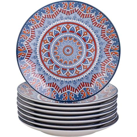 Kuchenteller Porzellan Set 8 8pcs Dessertteller Mandala-t&xFCrkis (1/5)