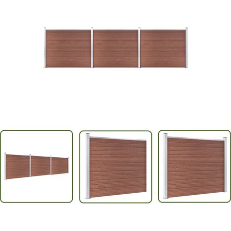 SKM Ensemble de panneau de clôture WPC 526x146 cm Marron (1/5)