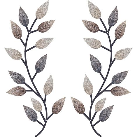 CCYKXALot de 2 décorations murales en métal avec feuilles d'arbre de vigne, branche d'olivier, décoration murale pour salon, couloir, (marron vintage) (1/5)
