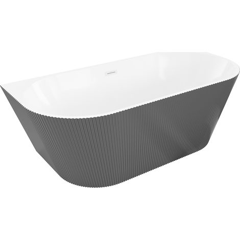 Mexen Oris vasca da bagno indipendente a parete con scanalature 150 x 75 cm, bianca/grigia, troppopieno bianco- 52871507562-20 (1/5)