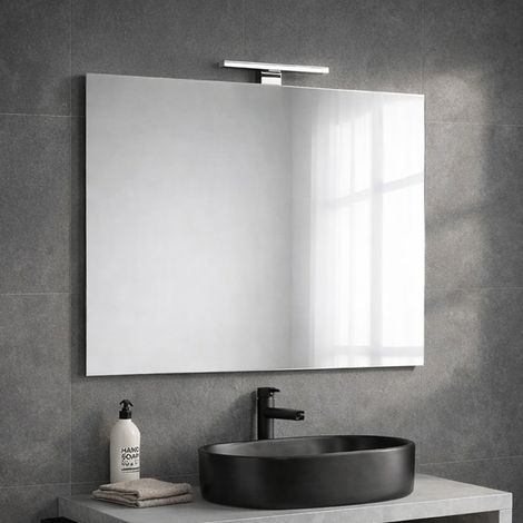 Kiamami Valentina – Miroir mural rectangulaire 100x70 cm – Montage réversible avec lampe LED – Bord poli en acier – Fixation murale incluse (1/5)