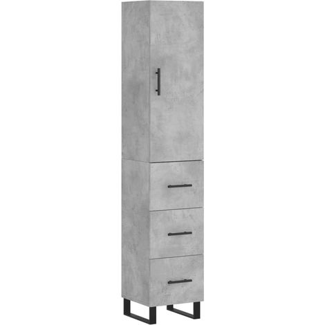 Buffet bahut commode armoire meuble de rangement organisateur cuisine salle de séjour salon haut 34,5 x 34 x 180 cm bois d'ingénierie gris