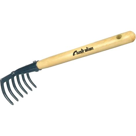 RASTRELLINO A 6 DENTI IN ACCIAIO CON MANICO IN LEGNO 33cm RASTRELLO AUSTRALIAN