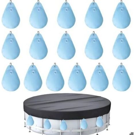 Lot de 16 sacs à eau pour bâche de piscine avec crochets, Sacs D'Eau Lourds pour Couverture de Piscine, en PVC, anti-fuite, sac à